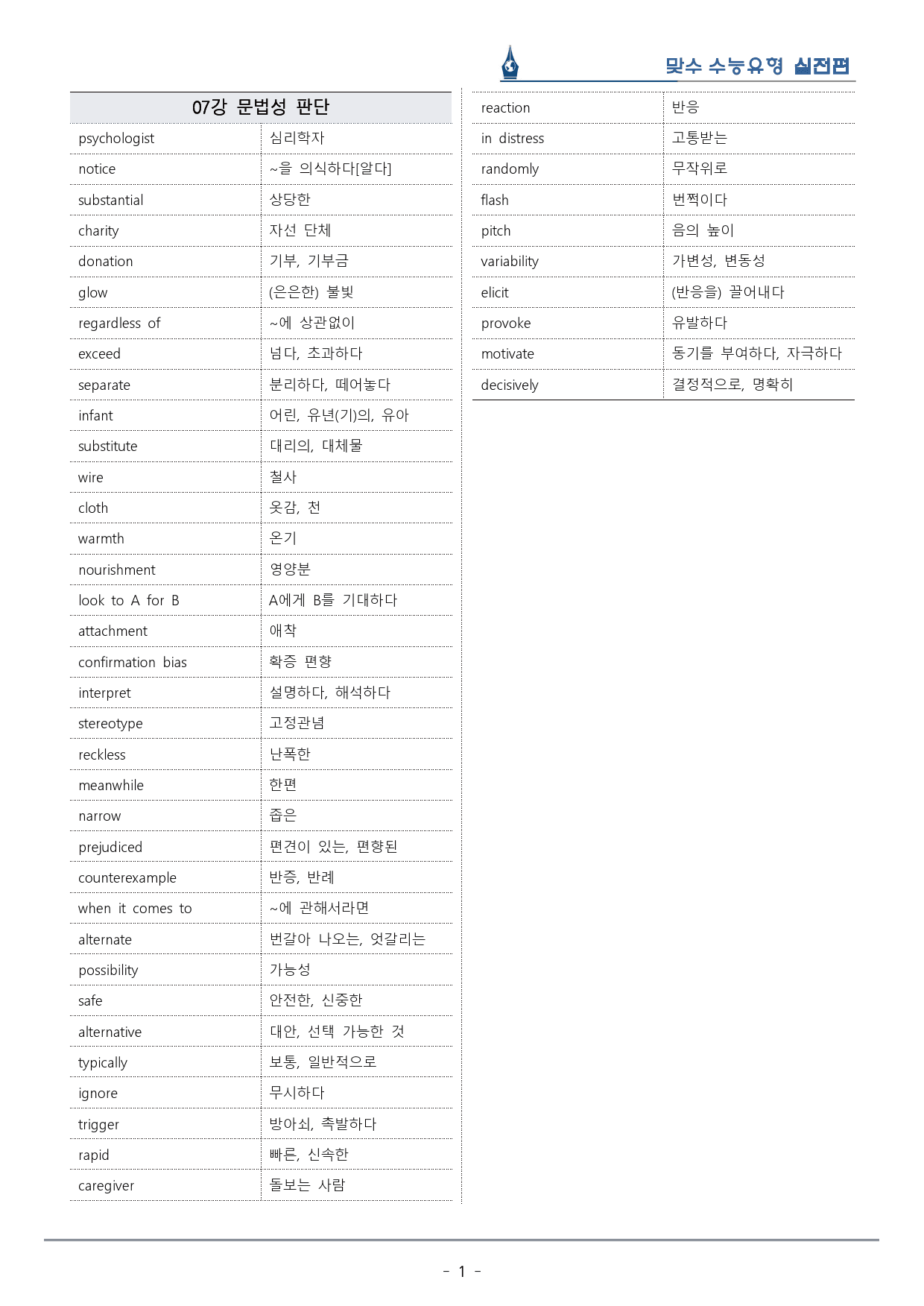 [이클라우드] Unit 07 맞수 수능유형 실전편 복습팩(25p)_preview_1