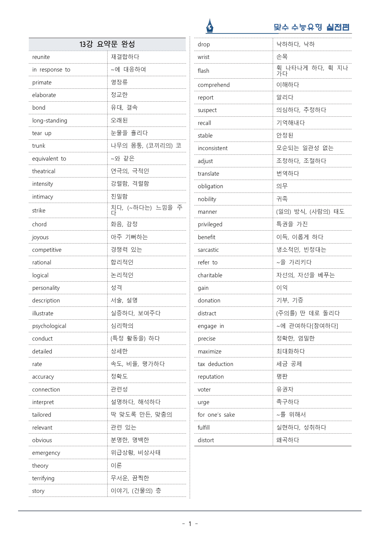 [이클라우드] Unit 13 맞수 수능유형 실전편 복습팩(26p)_preview_1