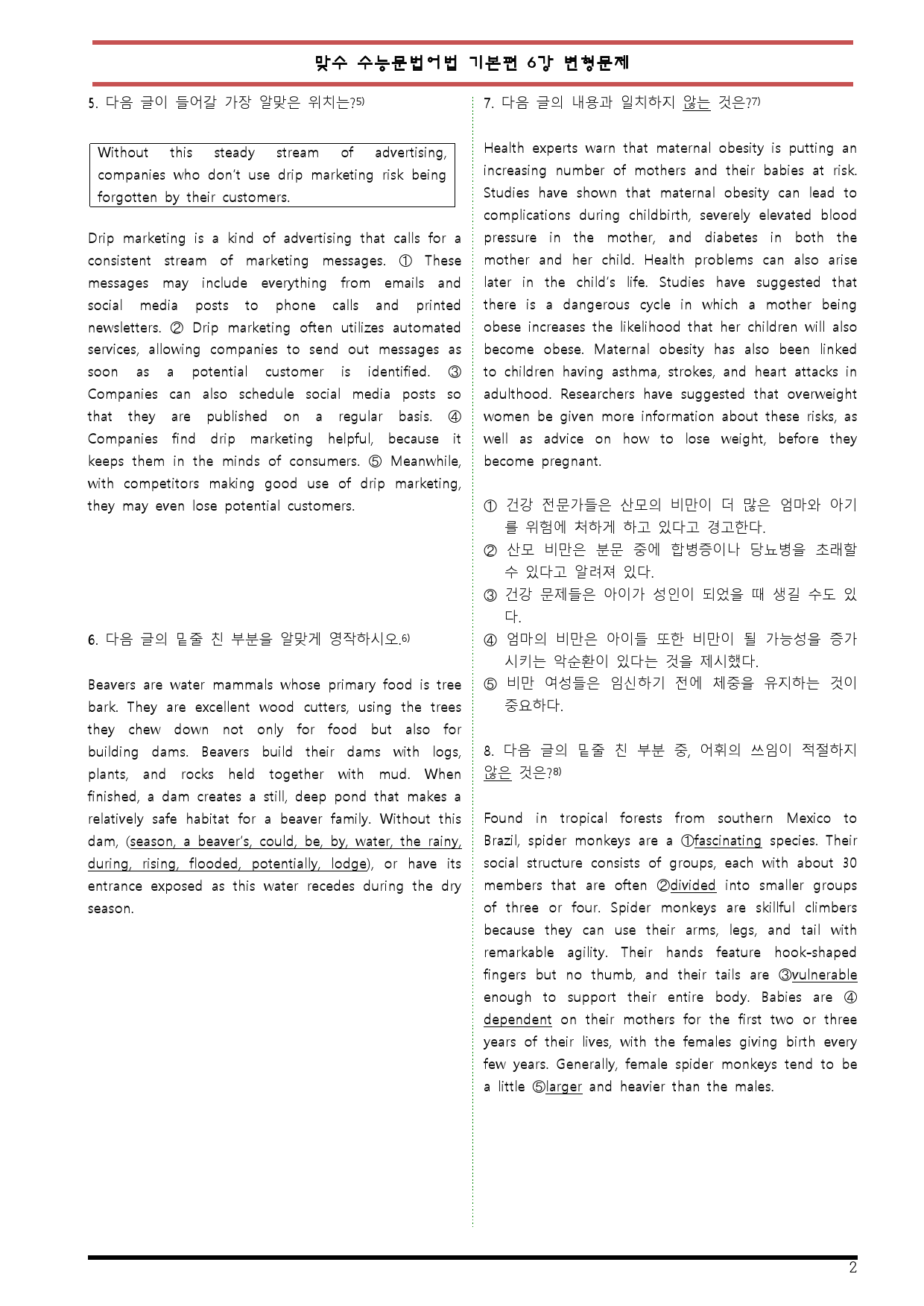 [변형문제 스토어] 맞수 수능문법어법 기본편 6강 변형문제_preview_2