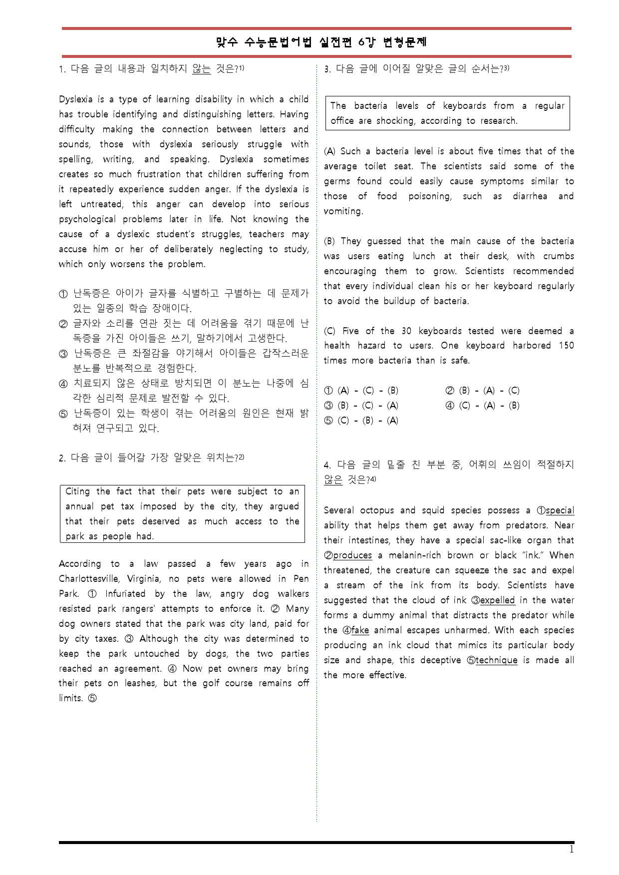 [변형문제 스토어] 맞수 수능문법어법 실전편 6강 변형문제_preview_1