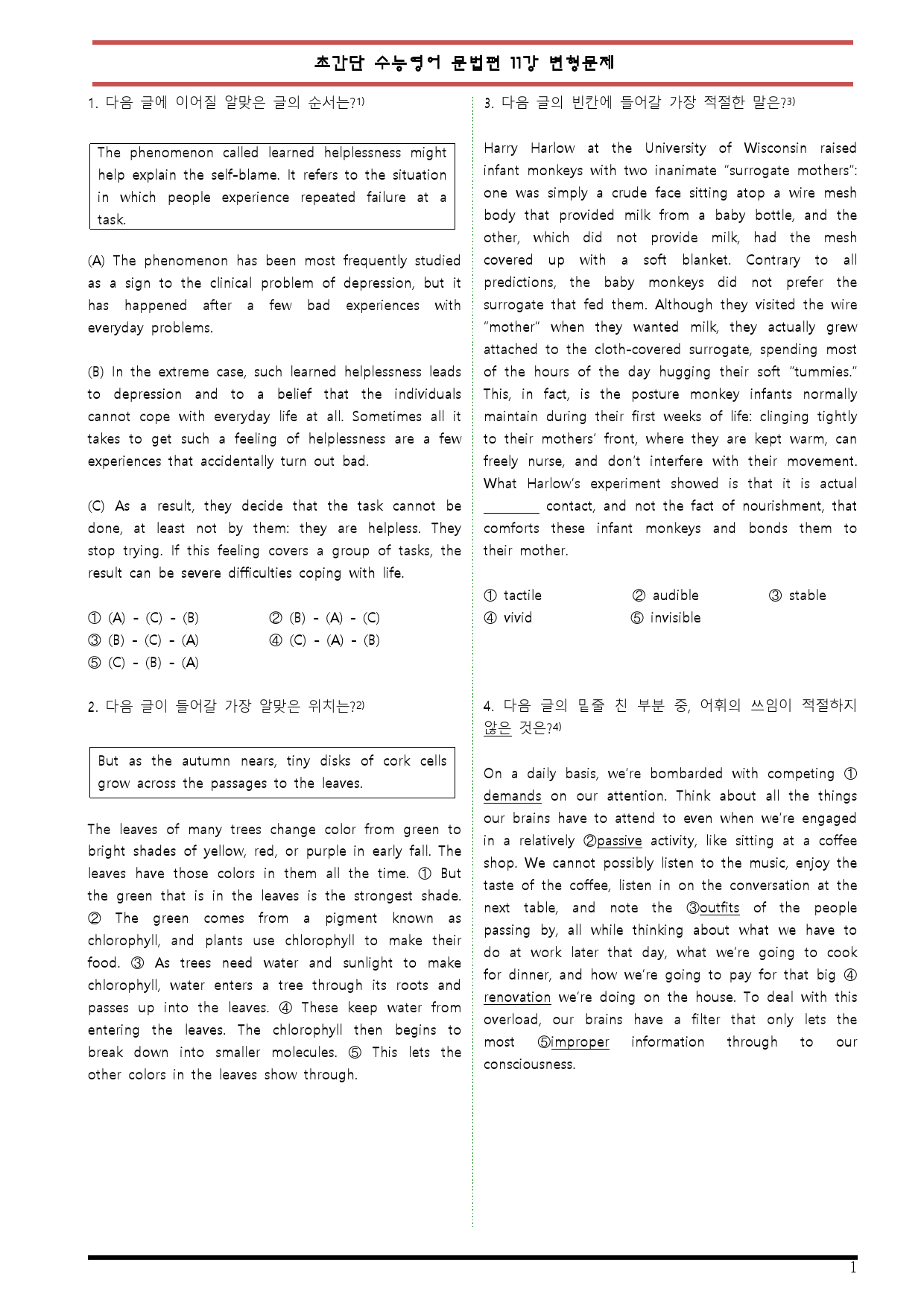 [변형문제 스토어] 초간단 수능영어 문법편 실전 11강 변형문제_preview_1