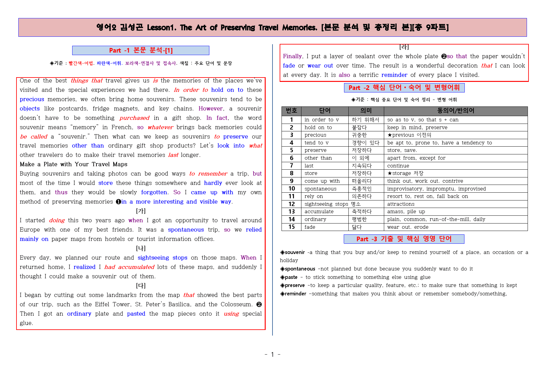 ◈영어2 김성곤 1과 [본분분석 및 워크북 총 9파트][전국강의용 자료]_preview_2