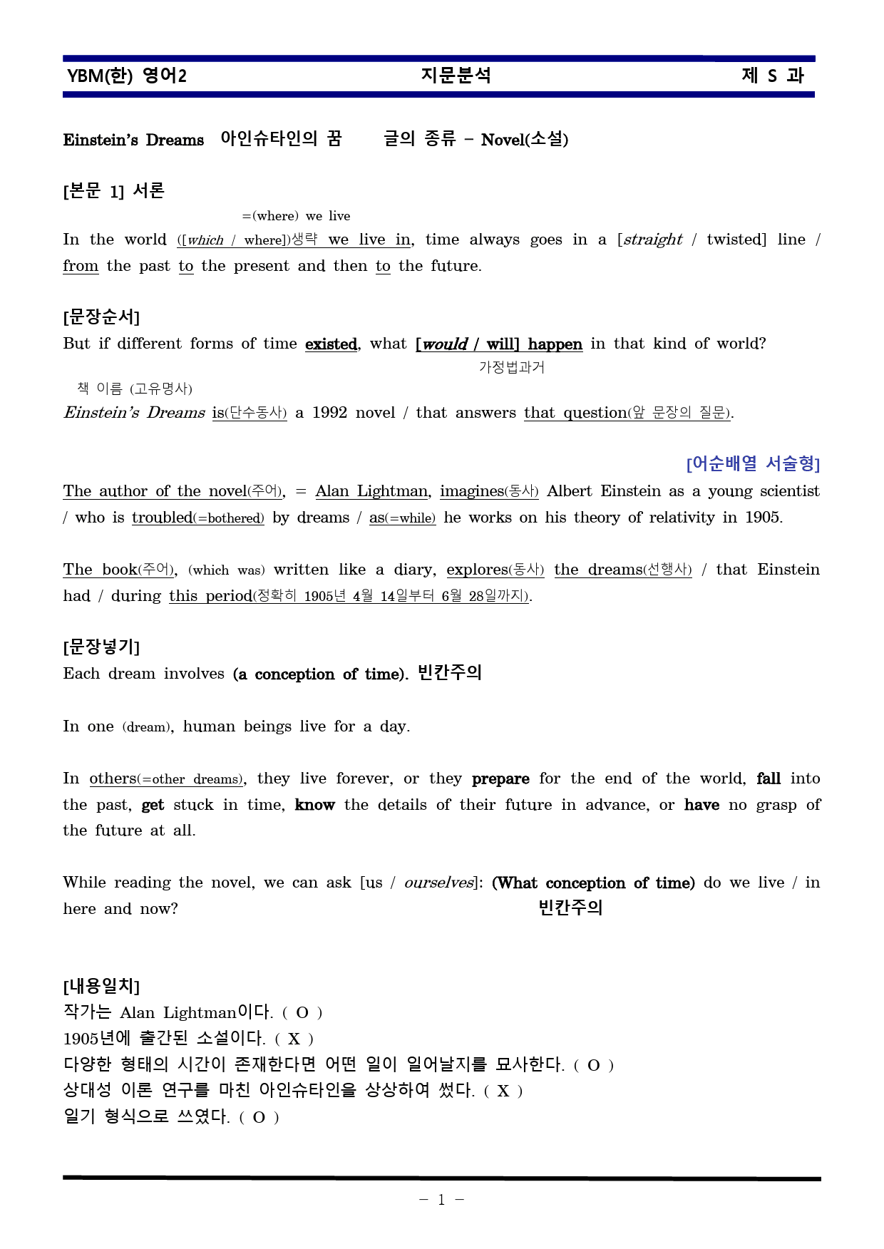[비밀노트] 영어II YBM한 S/L 지문분석 및 출제포인트_교사용_preview_1