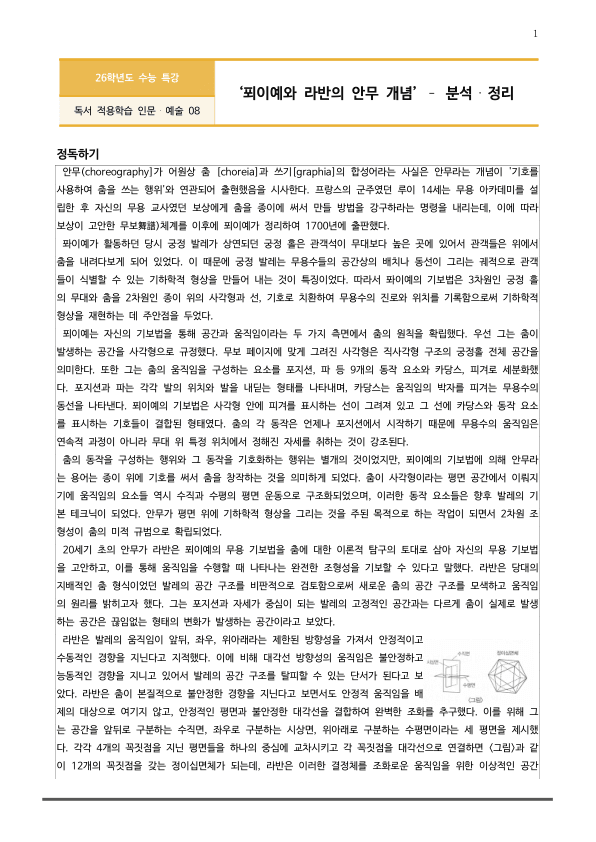[2026 수능특강 독서] 인문예술08 푀이예와 라반의 안무 개념 (분석 및 문제)_preview_1