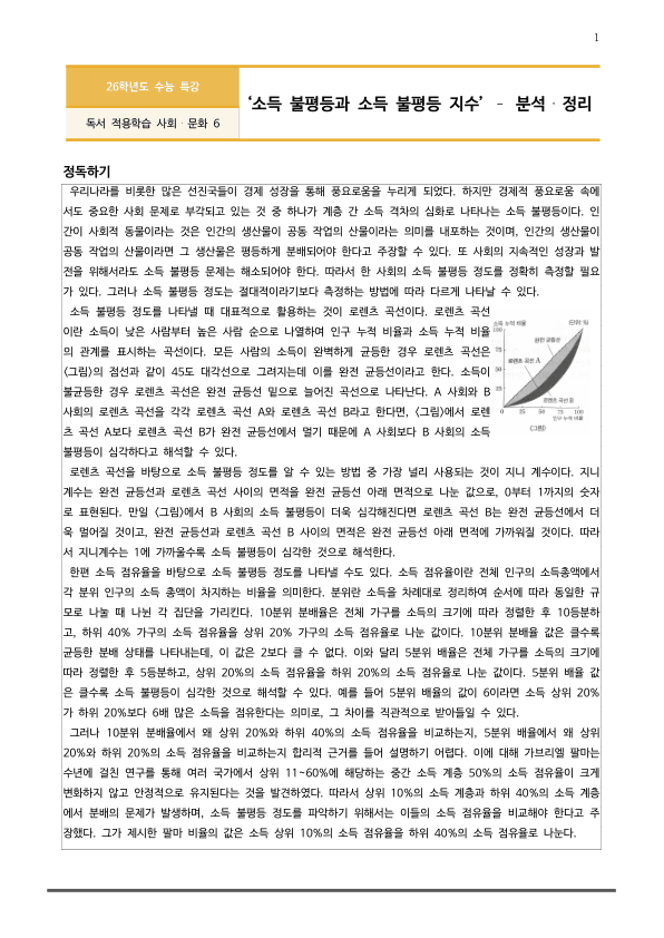 [2026 수능특강 독서] 사회문화06 소득 불평등과 소득 불평등 지수 (분석 및 문제)_preview_1
