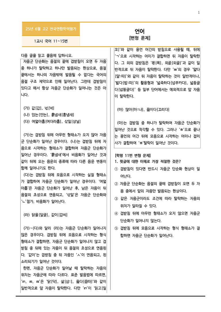 [고2] 2025년 6월 학평 11-15번 언어 변형 변형문제_preview_1