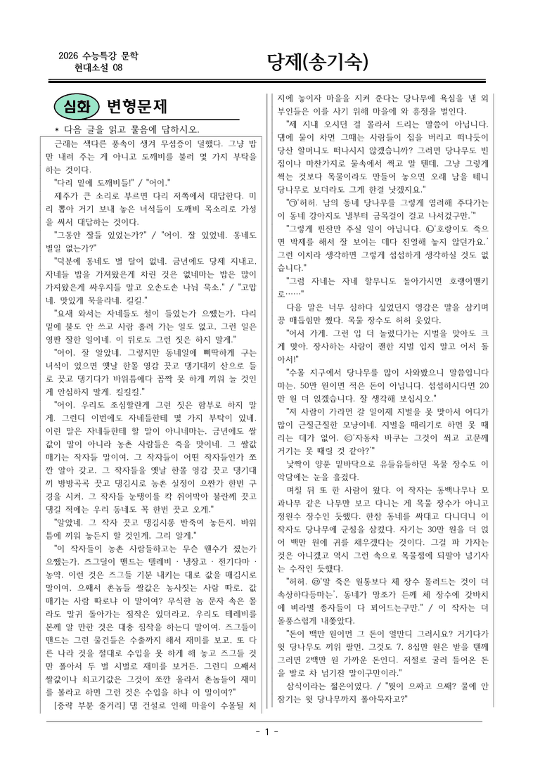 [2026 약술형 논술] 현대소설08 당제_장연서 _예상문제_preview_1