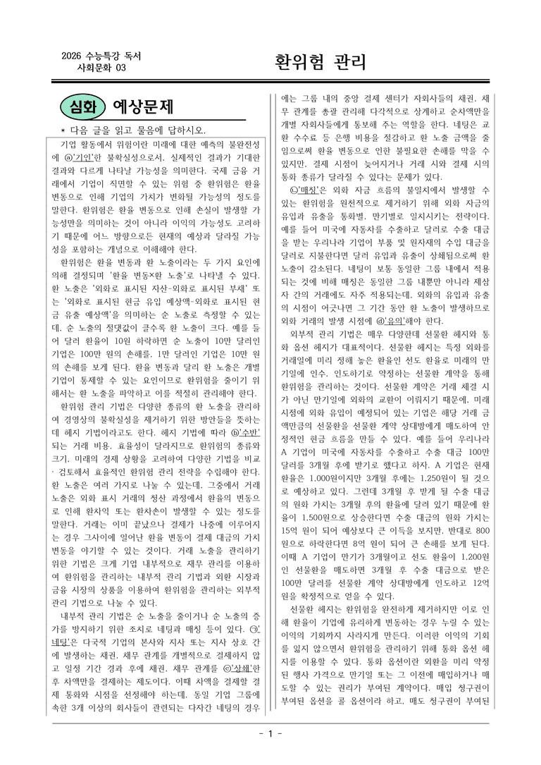 [2026 약술형 논술] 사회문화03 환위험 관리  _예상문제_preview_1