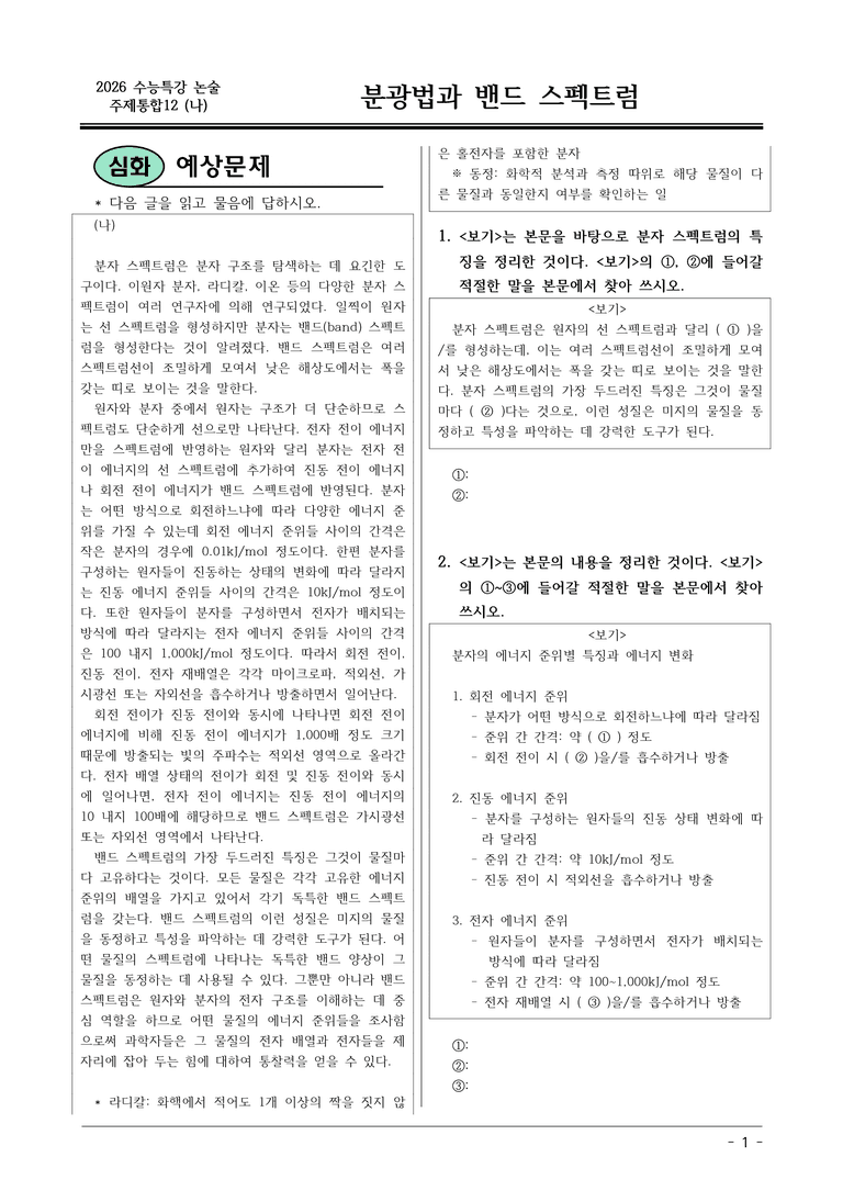 [2026 약술형 논술] 주제통합12 (나) 밴드 스펙트럼  _예상문제_preview_1