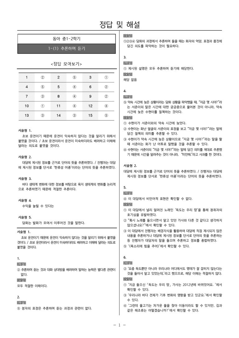 22개정 중1-2 동아 1(1) 추론하며 듣기_내신예상문제_preview_5