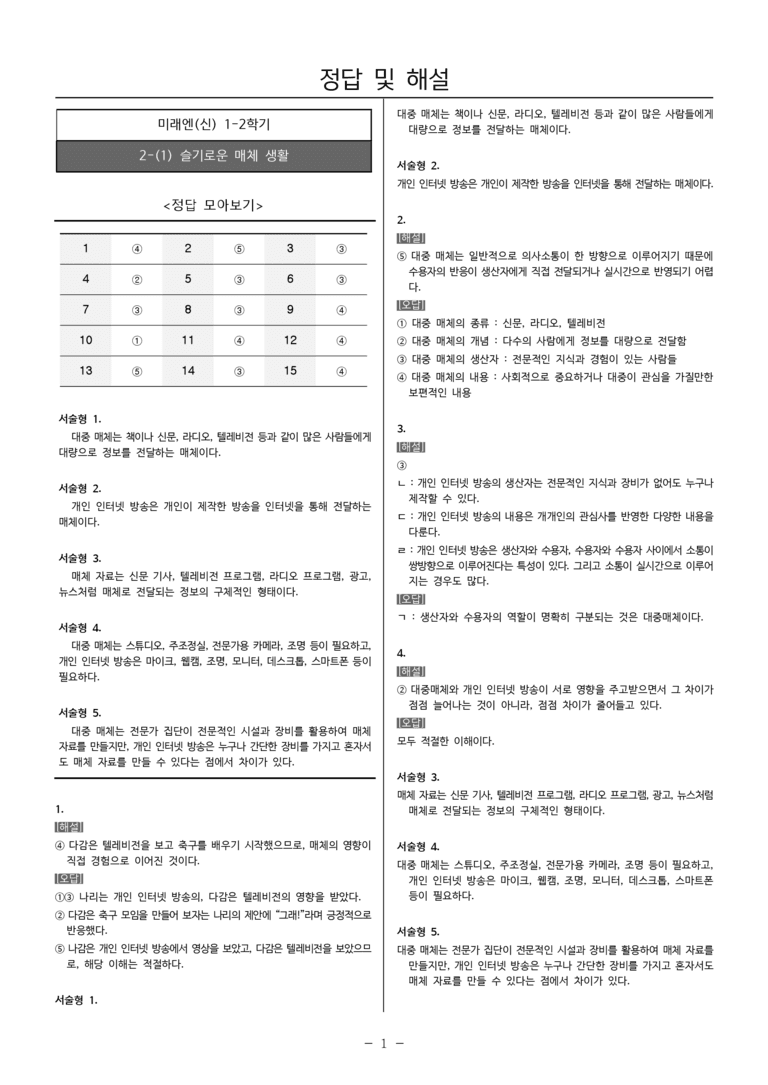 22개정 중1-2 미래엔(신) 2(1) 슬기로운 매체 생활_내신예상문제_preview_5