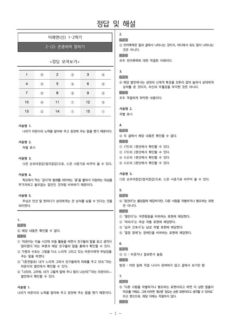 22개정 중1-2 미래엔(신) 2(2) 존중하며 말하기_내신예상문제_preview_5
