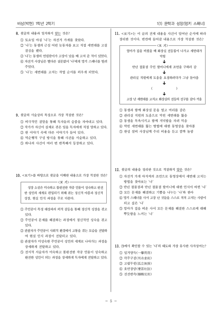 22개정 중1-2 비상(박현) 1(1) 문학과 성장_필수점검문제_preview_5