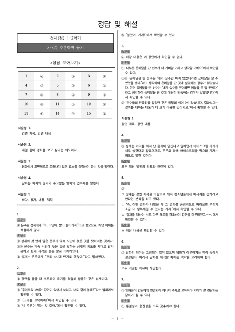[22개정] 중1-2 천재(정) 2(2) 추론하며 듣기_내신예상문제_preview_5