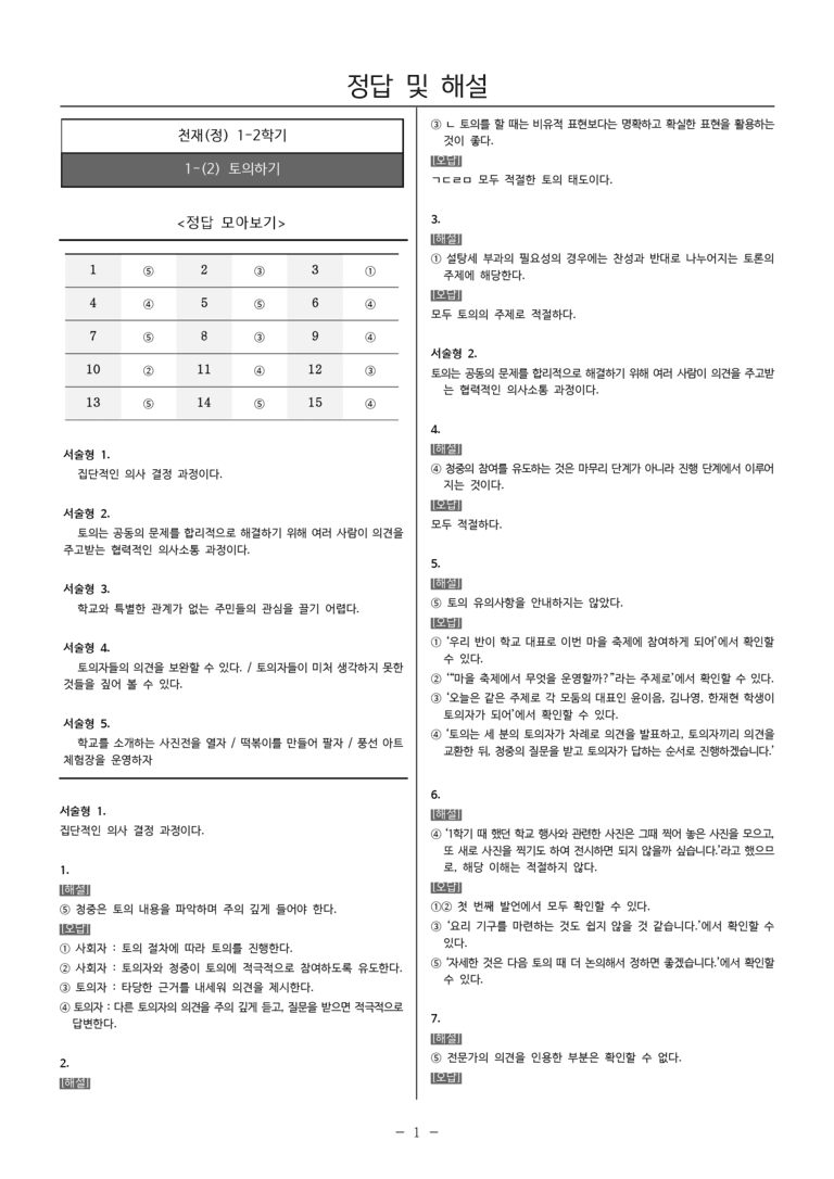 [22개정] 중1-2 천재(정) 1(2) 토의하기_내신예상문제_preview_5