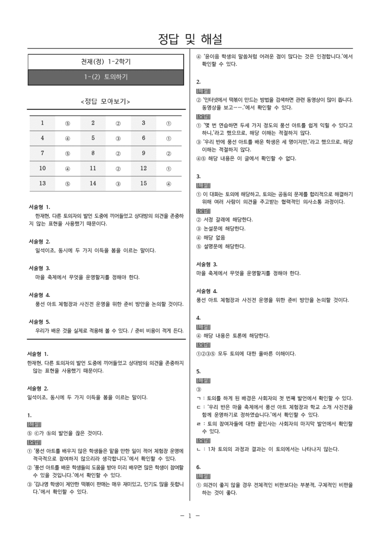 [22개정] 중1-2 천재(정) 1(2) 토의하기_필수점검문제_preview_5