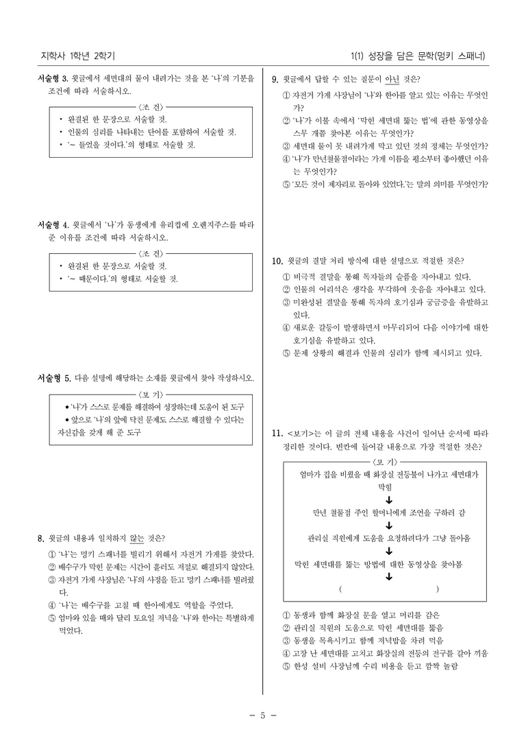 [22개정] 중1-2 지학사 1(1) 성장을 담은 문학(멍키 스패너)_필수점검문제_preview_5