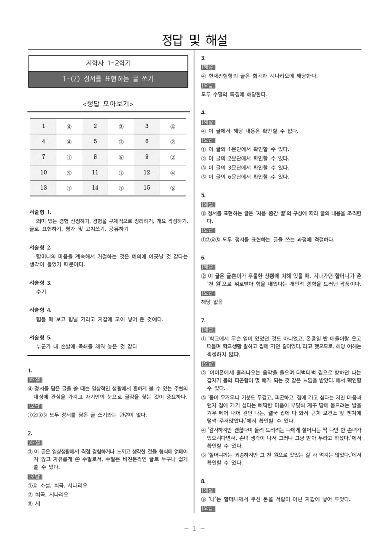 [22개정] 중1-2 지학사 1(2) 정서를 표현하는 글 쓰기_내신예상문제_preview_5