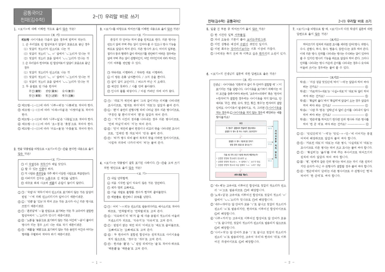 [22개정] 공통국어2 천재(수) 2-1 우리말 바로 쓰기_내신예상문제_preview_1