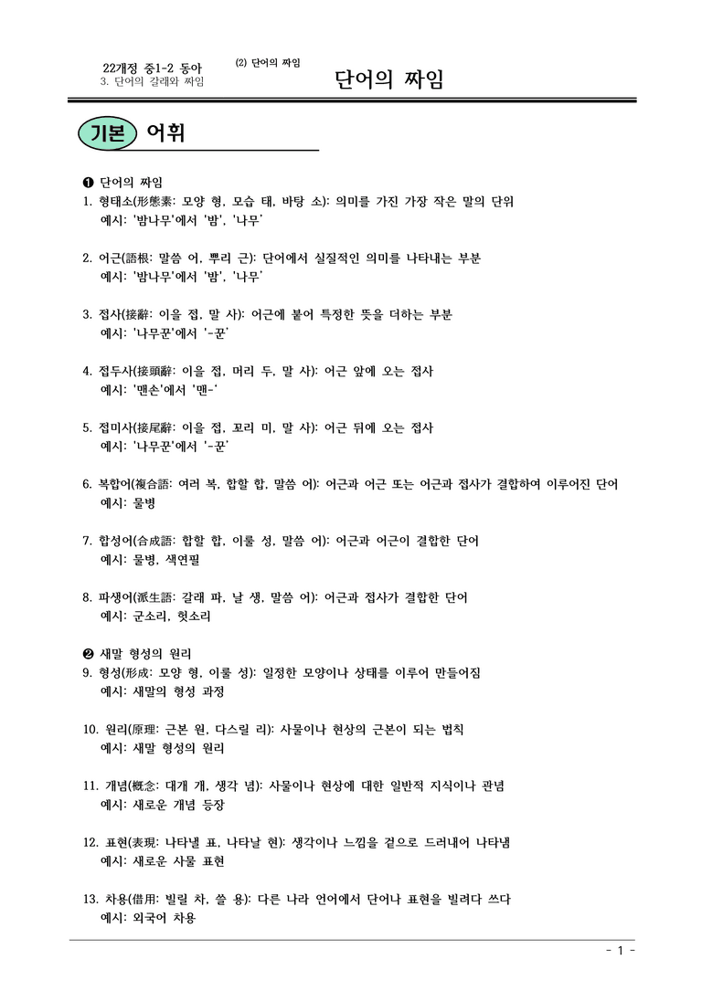 22개정 동아 중1-2 3(2) 단어의 짜임 내용정리_preview_1