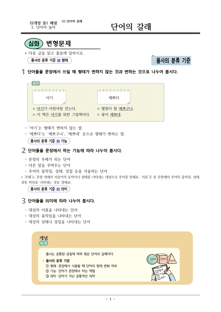 22개정 해냄 중1-2 3(1) 단어의 갈래 변형문제_preview_1