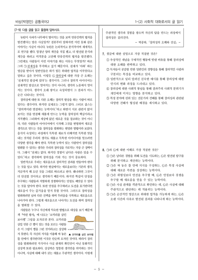 [22개정] 공통국어2 비상(박) 1-2 사회적 대화로서의 글 읽기_필수점검문제_preview_5