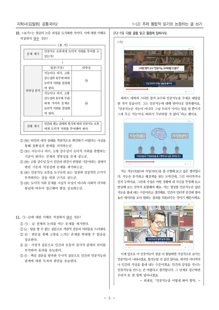 [22개정] 공통국어2 지학사 1-2 주제 통합적 읽기와 논증하는 글 쓰기_필수점검문제_preview_5