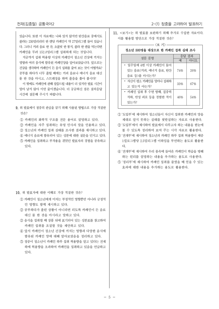 [22개정] 공통국어2 천재(종) 2-1 청중을 고려하여 발표하기_필수점검문제_preview_5