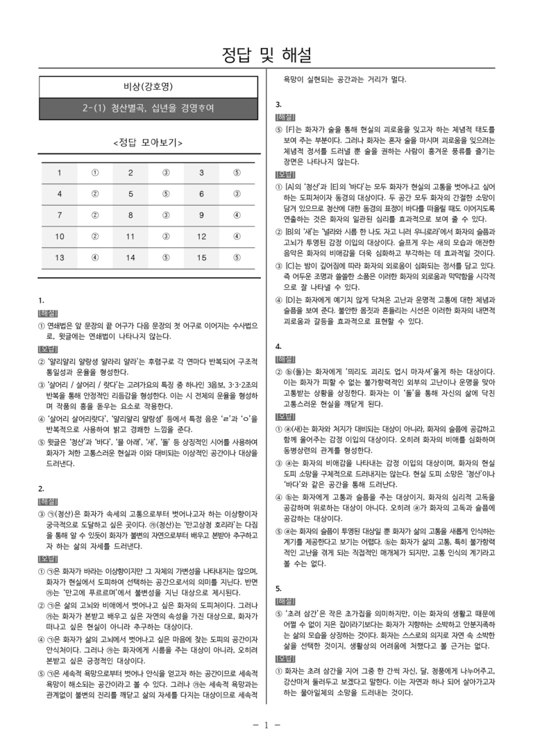 [22개정] 공통국어2 비상(강) 2-1 청산별곡, 십 년을 경영하여_필수점검문제_preview_5