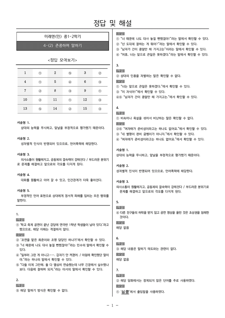 [22개정] 중1-2 미래엔(민) 4(2) 존중하며 말하기_내신예상문제_preview_5