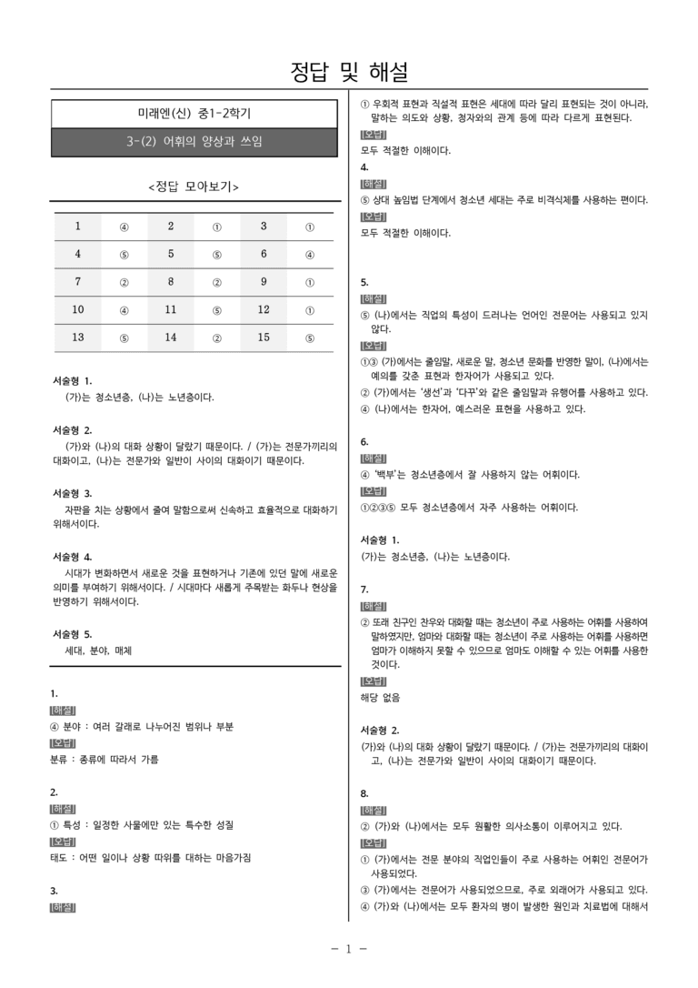 [22개정] 중1-2 미래엔(신) 3(2) 어휘의 양상과 쓰임_내신예상문제_preview_5
