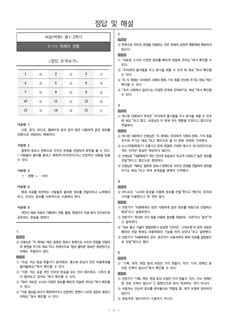 [22개정] 중1-2 비상(박현) 4(1) 매체와 생활_내신예상문제_preview_5