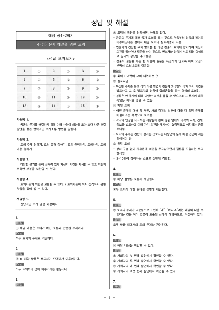 [22개정] 중1-2 해냄 4(1) 문제 해결을 위한 토의_내신예상문제_preview_5