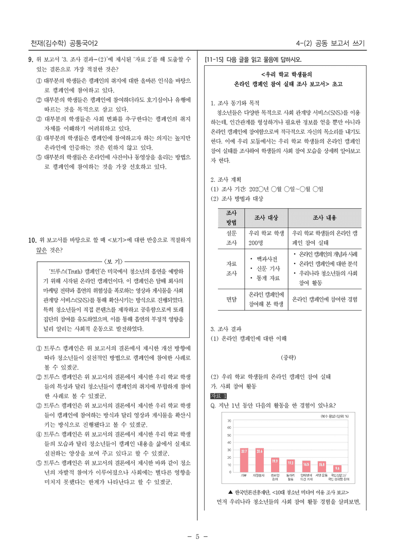 [22개정] 공통국어2 천재(수) 4-2 공동 보고서 쓰기_내신예상문제_preview_5
