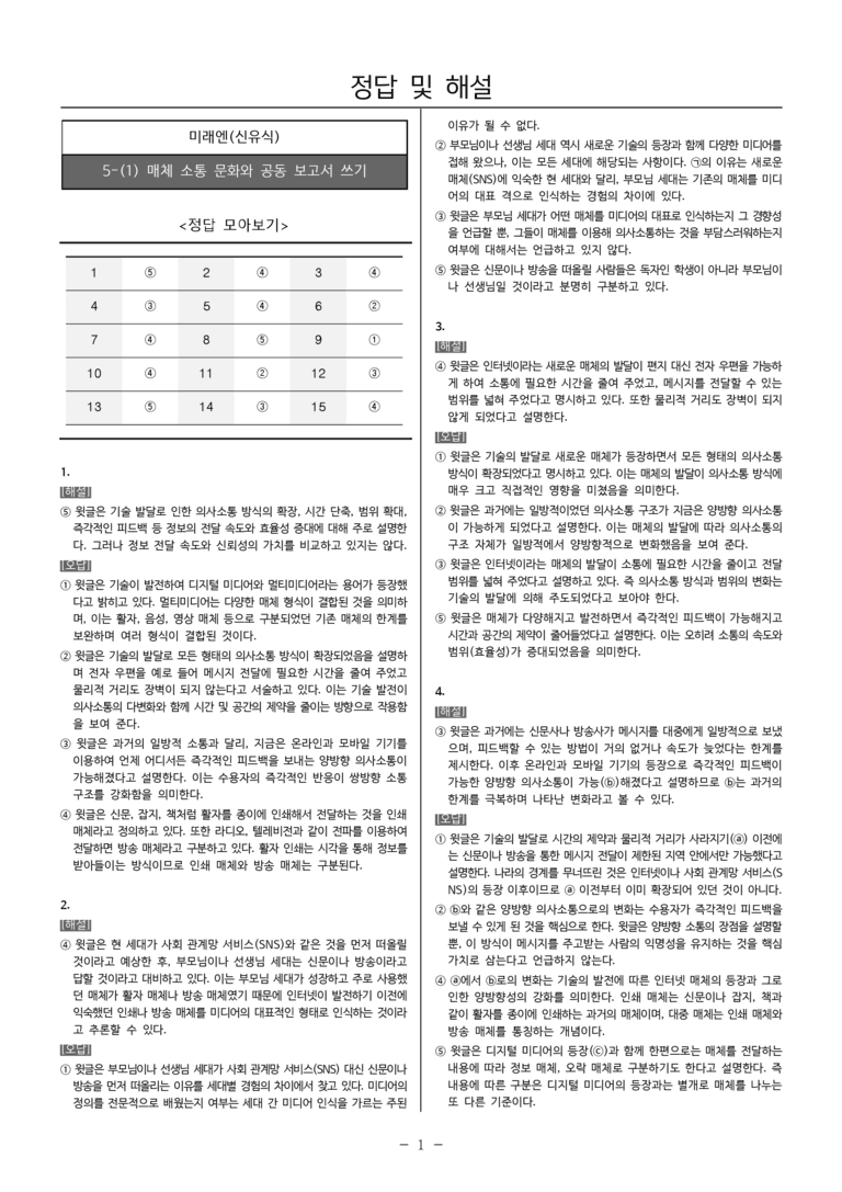 [22개정] 공통국어2 미래엔 5-1 매체 소통 문화와 공동 보고서 쓰기_필수점검문제_preview_5