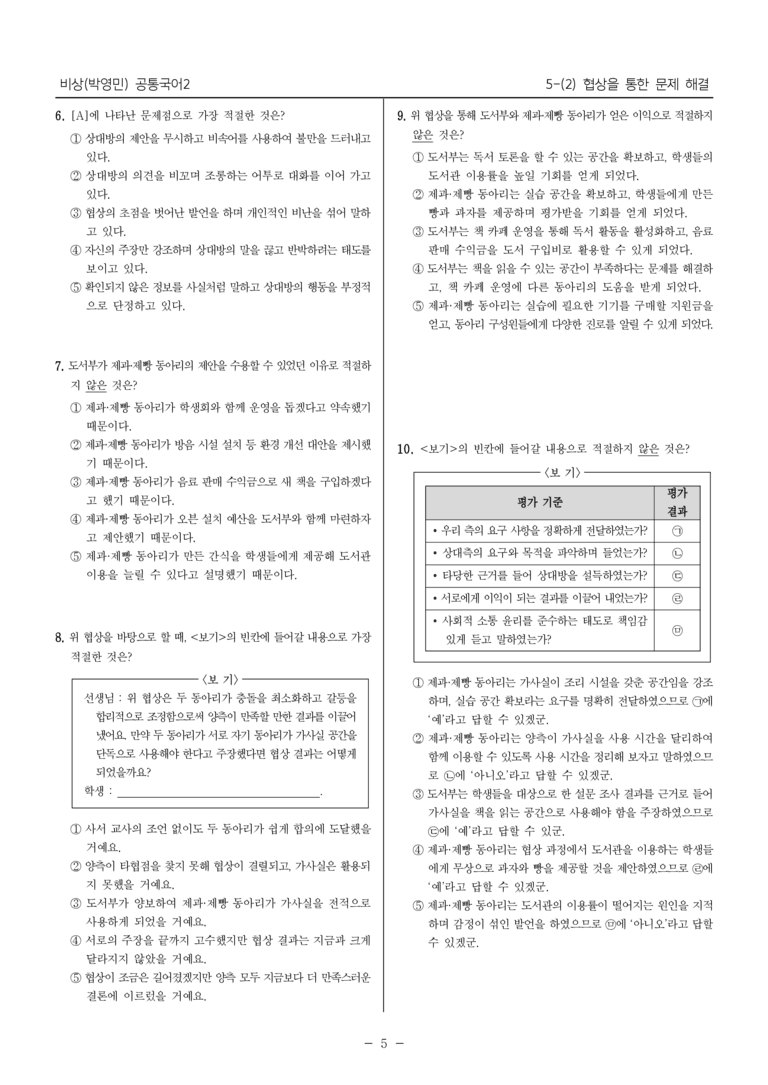 [22개정] 공통국어2 비상(박) 5-2 협상을 통한 문제 해결_필수점검문제_preview_5