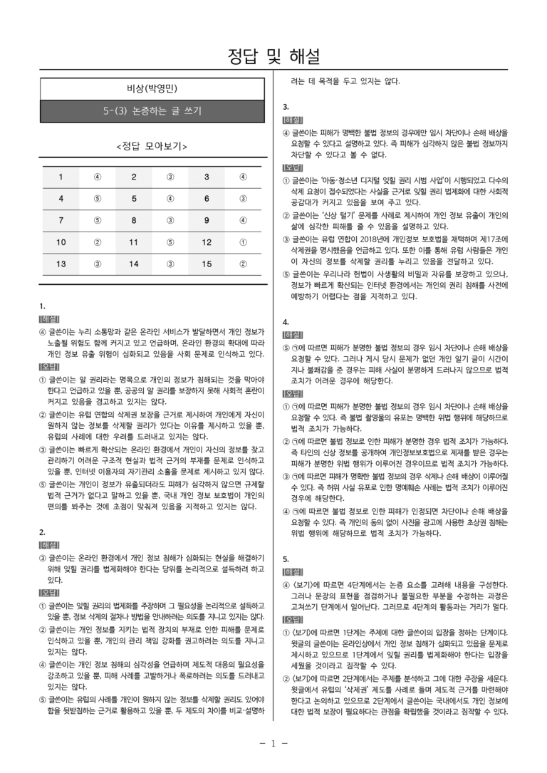 [22개정] 공통국어2 비상(박) 5-3 논증하는 글 쓰기_필수점검문제_preview_5