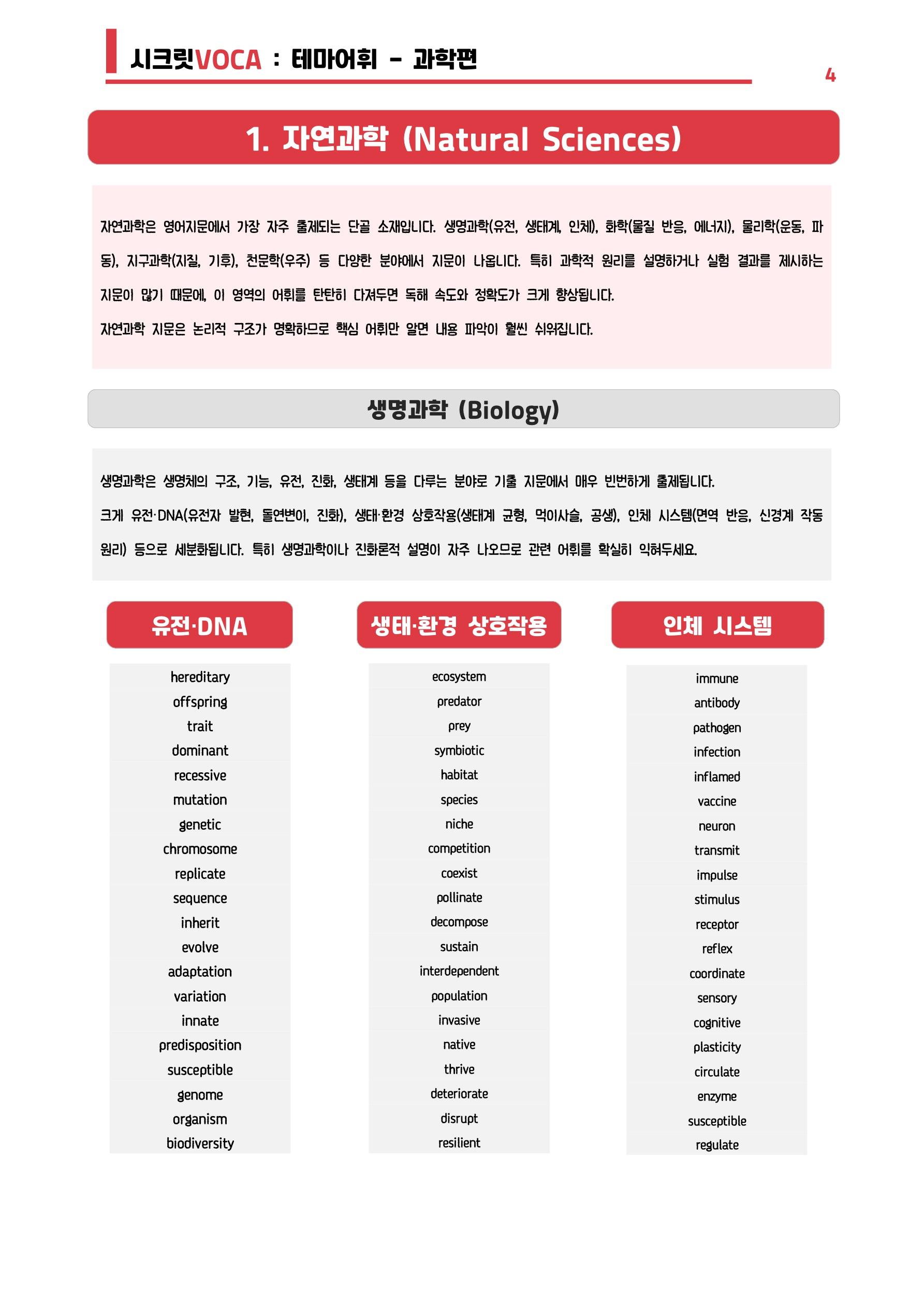 🩷시크릿VOCA:테마별 어휘[과학](260단어)-방학특강 어휘 자료🩷_promotion