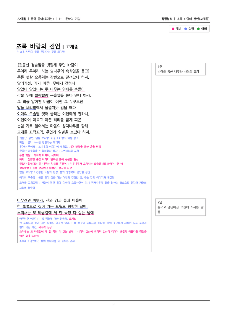 [22개정] 문학 동아(최) 1-1(1) 초록 바람의 전언_작품분석_preview_3