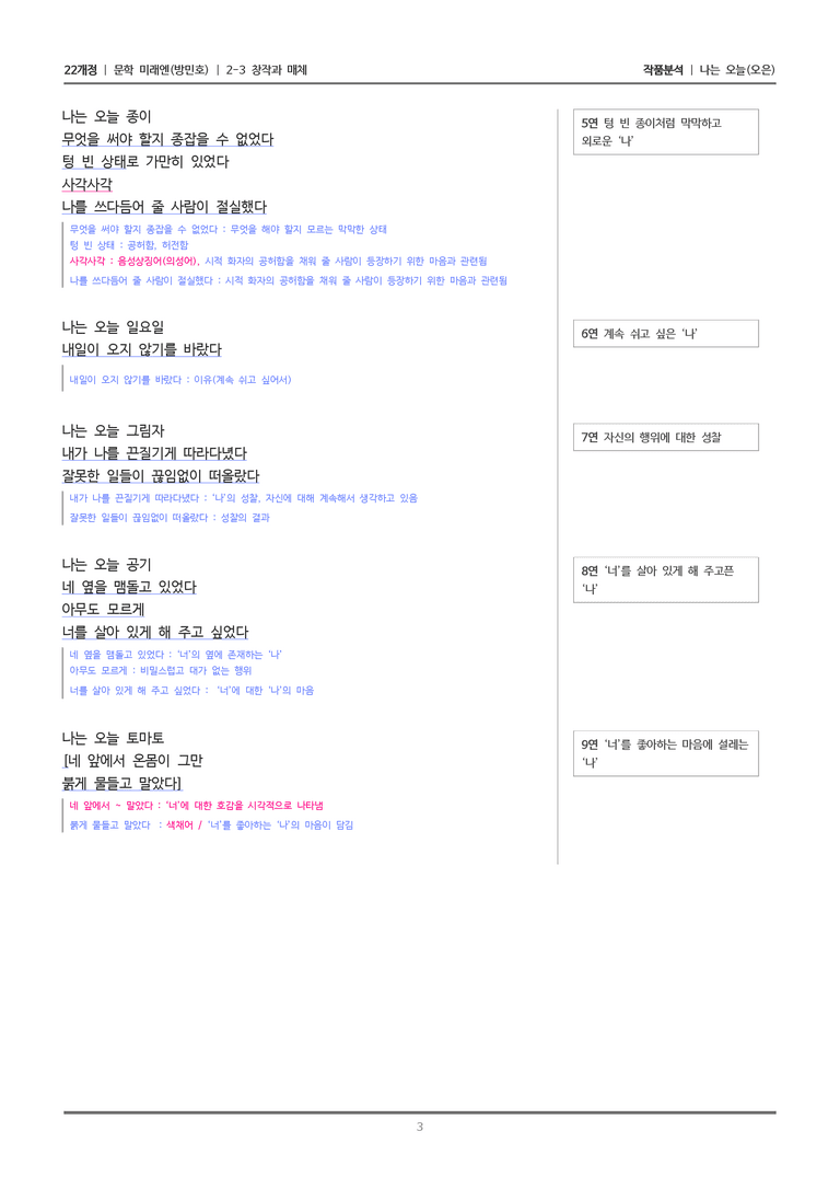 [22개정] 문학 미래엔(방) 2-3(1) 나는 오늘_작품분석_preview_3