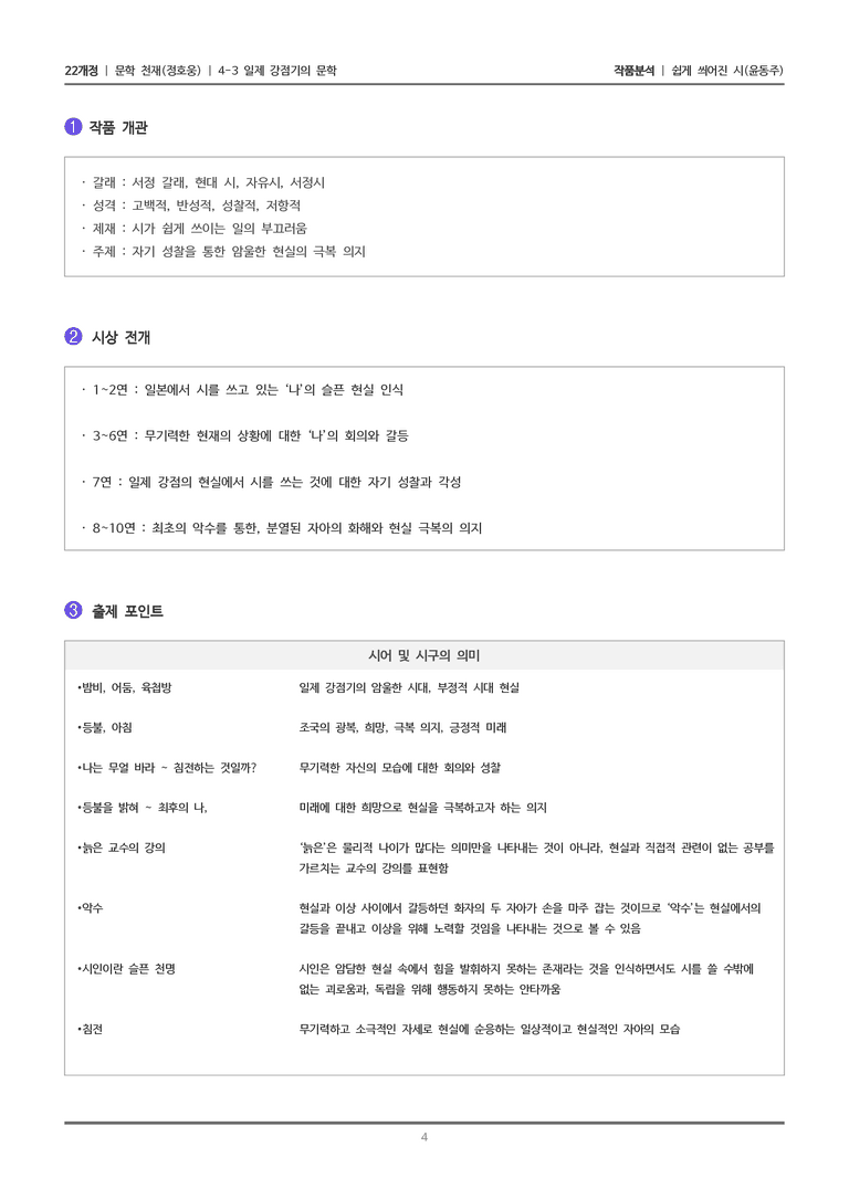 [22개정] 문학 천재(정) 4-3(1) 쉽게 씌어진 시_작품분석_preview_4