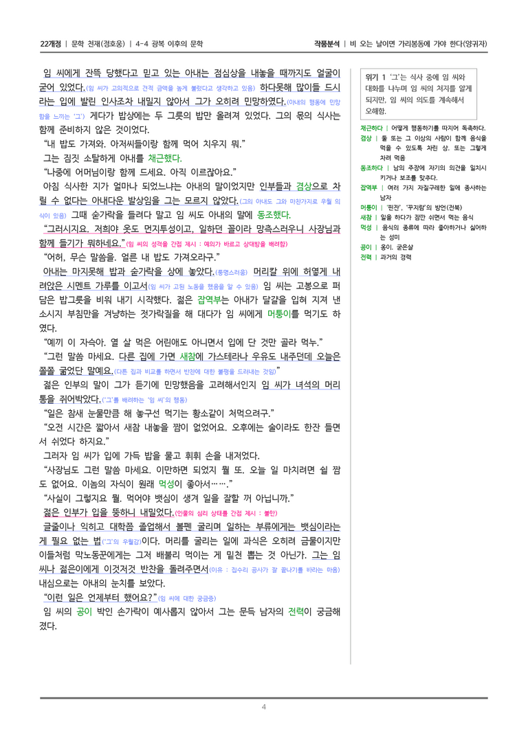 [22개정] 문학 천재(정) 4-4(2) 비 오는 날이면 가리봉동에 가야 한다_작품분석_preview_4