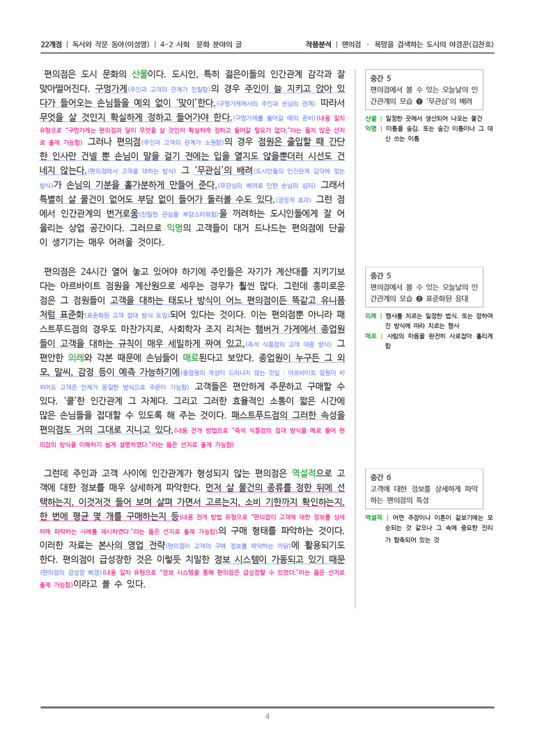 [22개정] 독서와 작문 동아(이) 4-2(2) 편의점 - 욕망을 검색하는 도시의 야경꾼_작품분석_preview_4