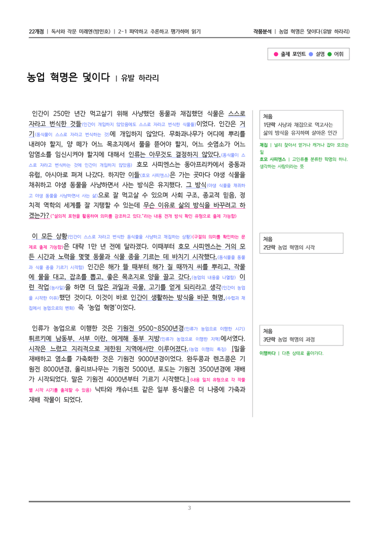 [22개정] 독서와 작문 미래엔(방) 2-1 농업 혁명은 덫이다_작품분석_preview_3