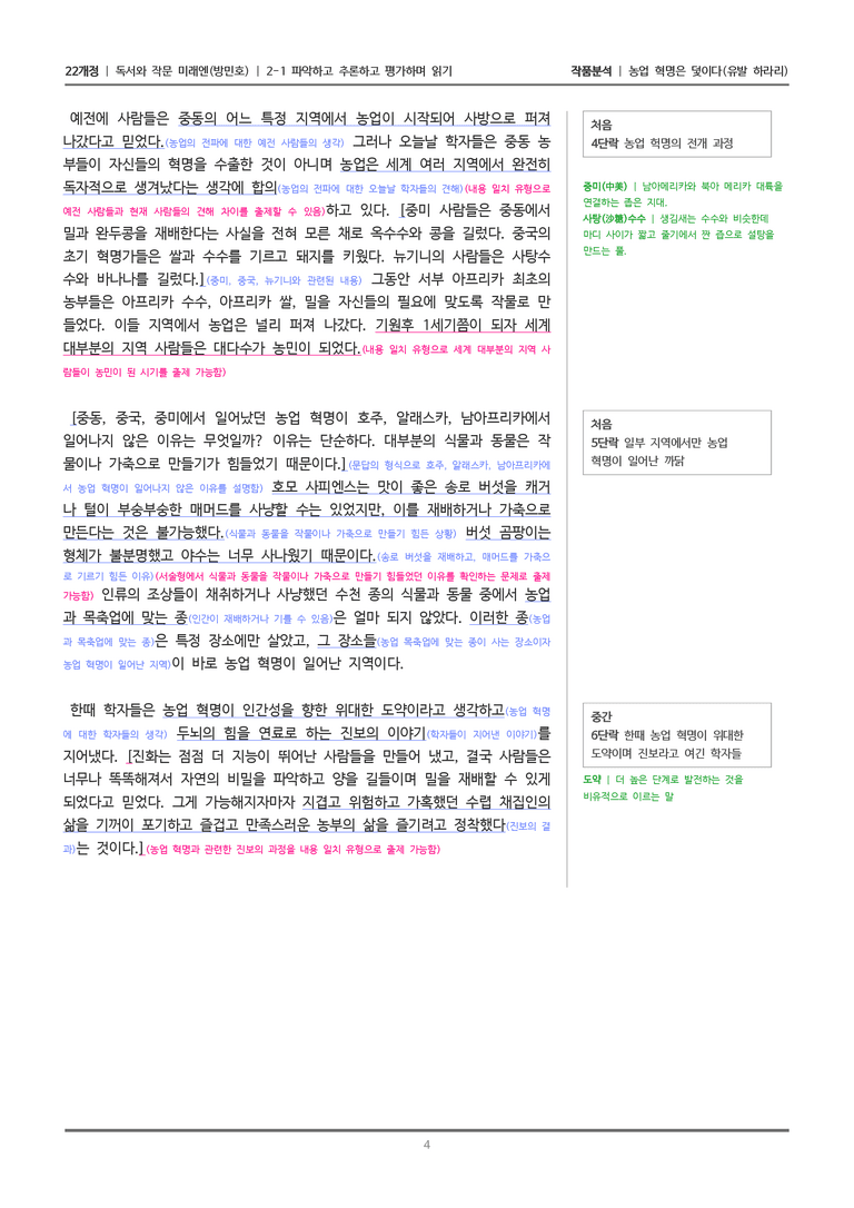 [22개정] 독서와 작문 미래엔(방) 2-1 농업 혁명은 덫이다_작품분석_preview_4
