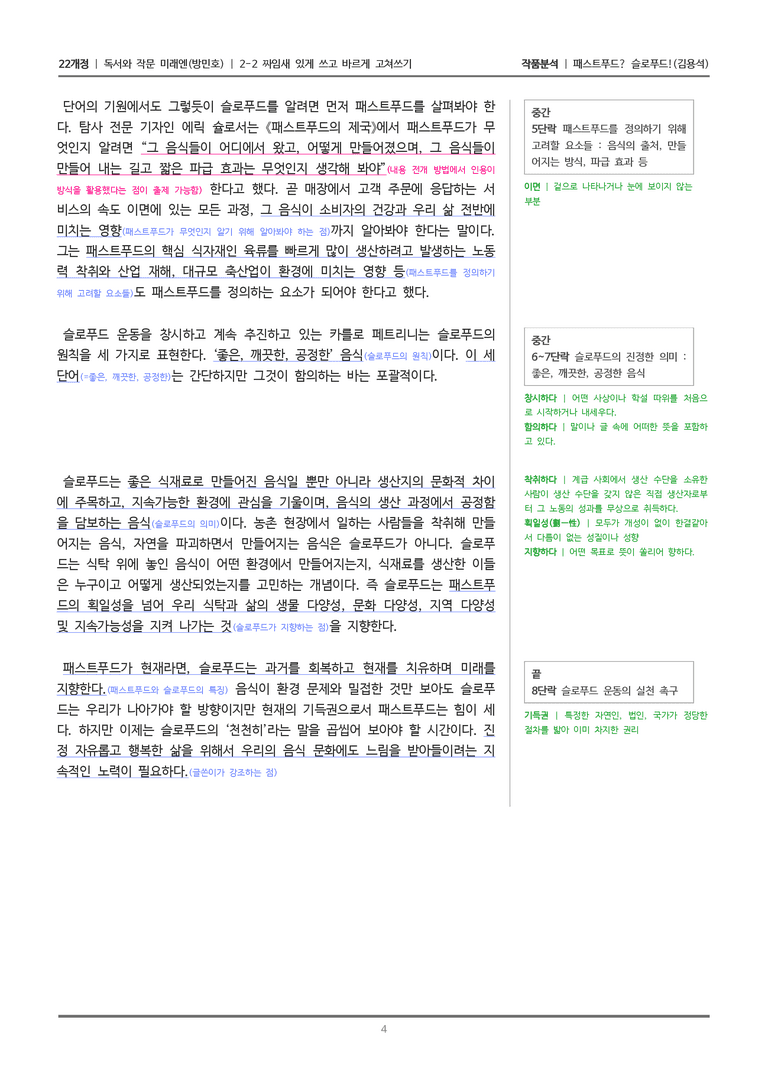 [22개정] 독서와 작문 미래엔(방) 2-2 패스트푸드 슬로푸드_작품분석_preview_4