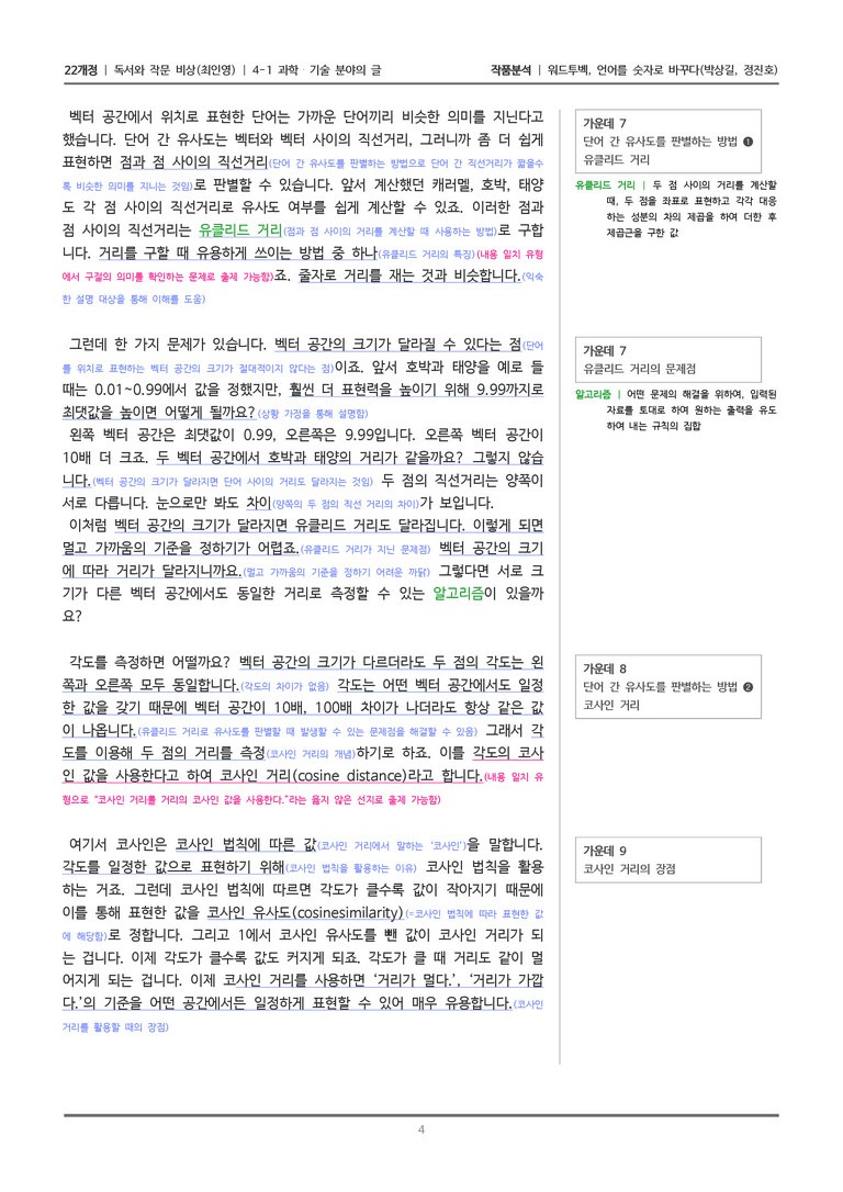 [22개정] 독서와 작문 비상(최) 4-1(2) 워드투벡, 언어를 숫자로 바꾸다_작품분석_preview_4