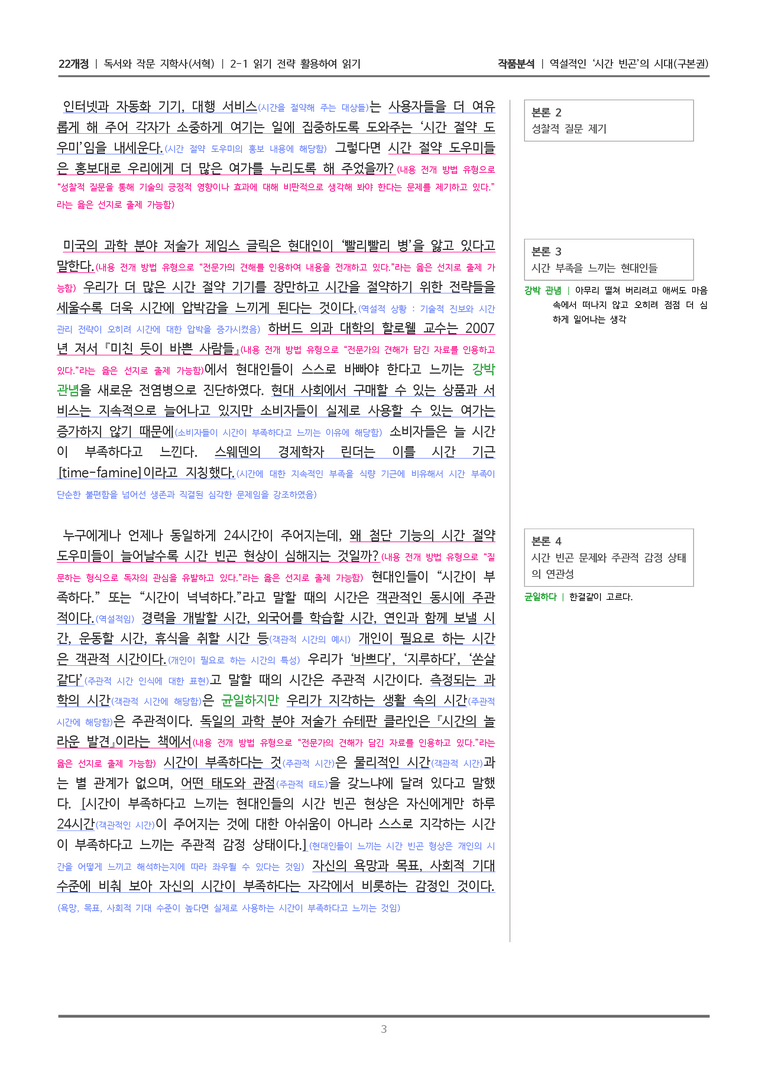 [22개정] 독서와 작문 지학사(서) 2-1 역설적인 '시간 빈곤'의 시대_작품분석_preview_3