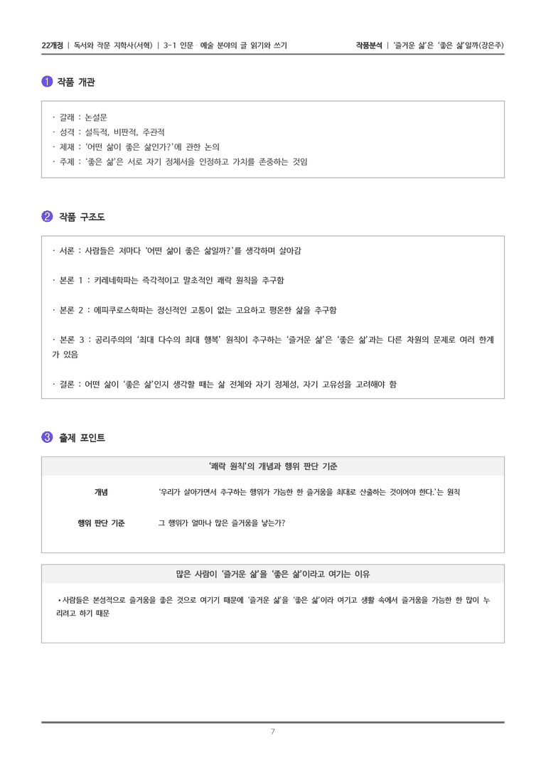 [22개정] 독서와 작문 지학사(서) 3-1(1) '즐거운 삶'은 '좋은 삶'일까_작품분석_preview_7