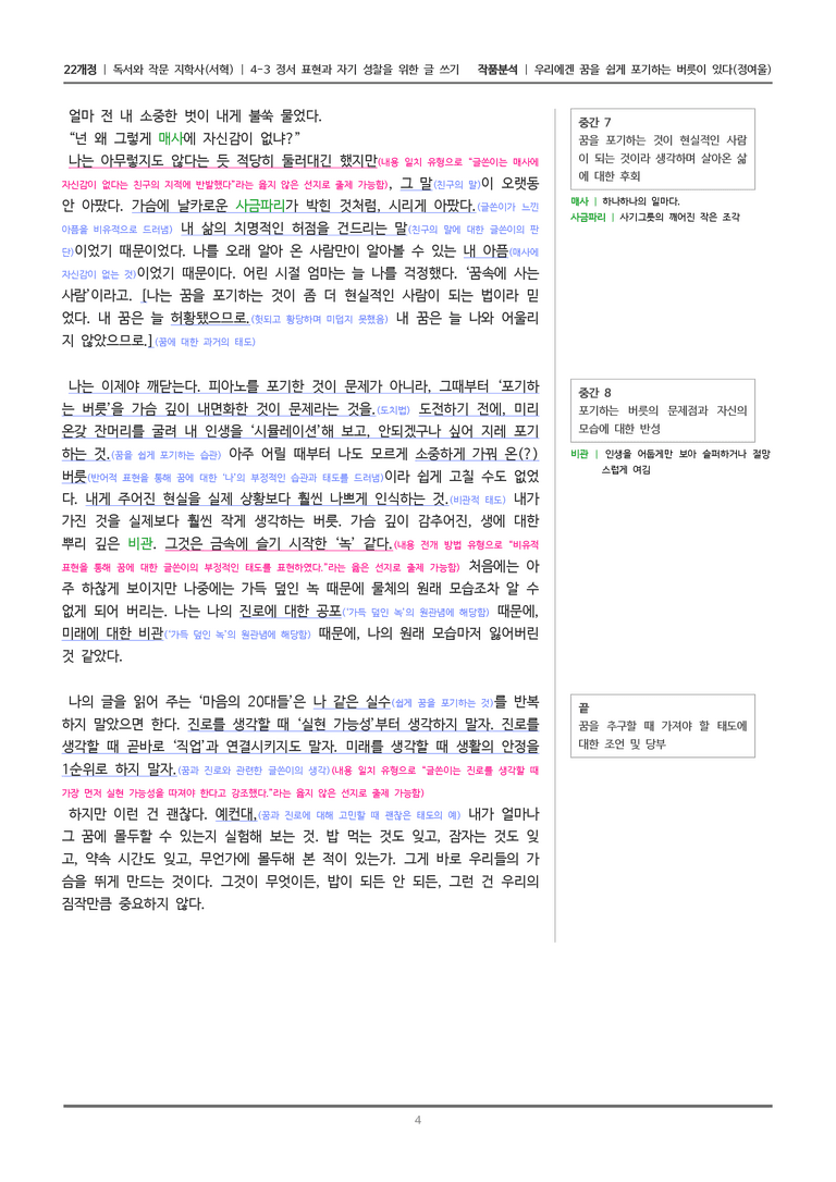 [22개정] 독서와 작문 지학사(서) 4-3 우리에겐 꿈을 쉽게 포기하는 버릇이 있다_작품분석_preview_4